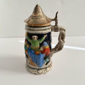 Kipper and Mann Colorful Ceramic Beer Stein with Pewter Lid